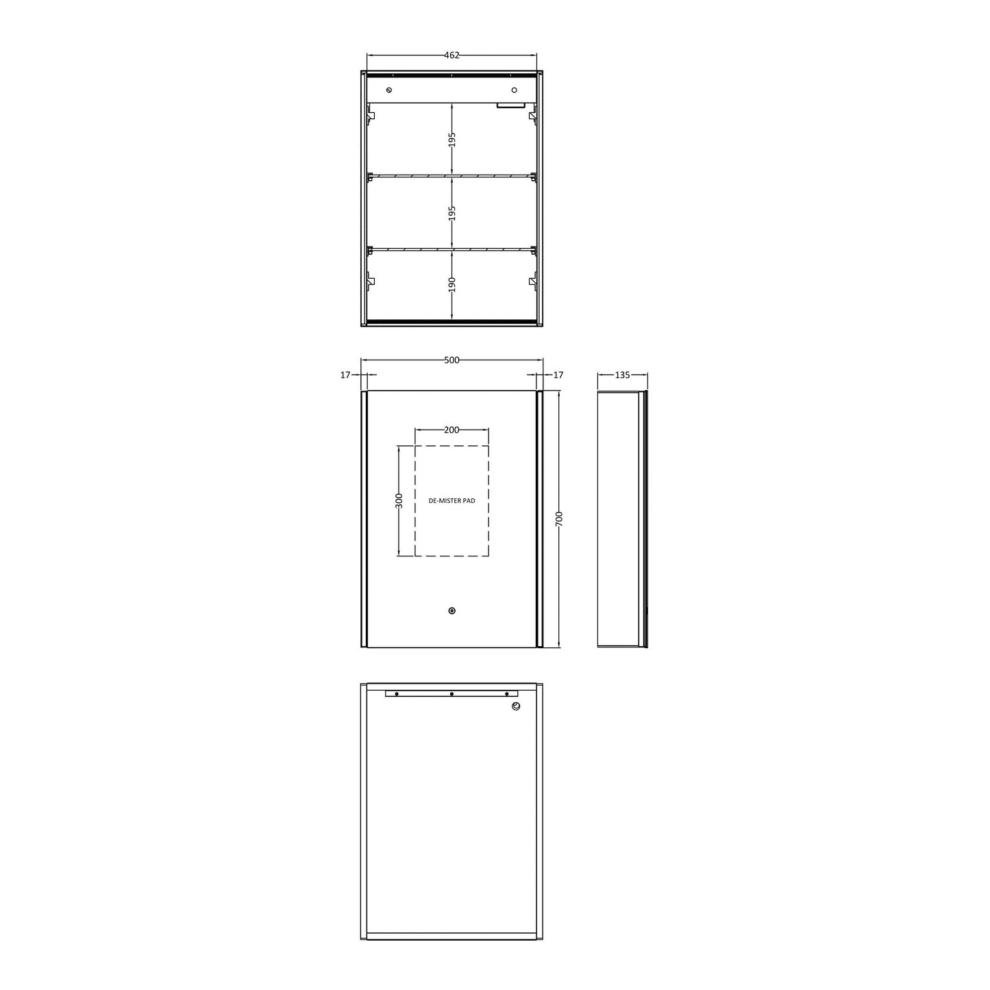 Fairford Zerna 700 x 500mm Mirror Cabinet, LED & Shaver Socket