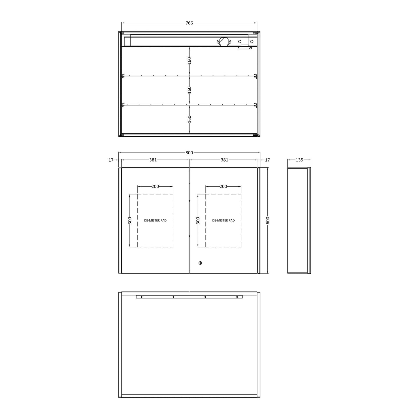 Added Fairford Zerna 800 x 600mm Double Door Mirror Cabinet, LED & Shaver Socket