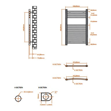 Fairford 600 x 800mm Straight Matt Black Towel Rail