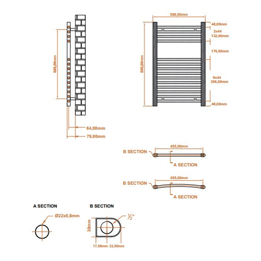 Fairford 500 x 800mm Straight Matt Black Towel Rail
