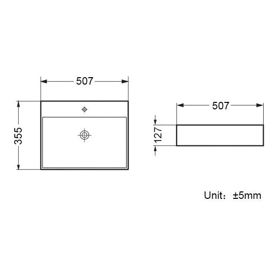 500mm 0TH Wall Hung Basin (can be drilled for 1TH)