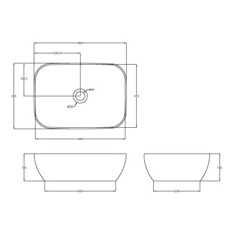 455mm Matt Grey Rectangular Vessel, 0TH