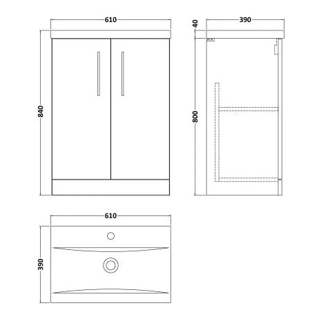 Fairford Aspri Satin Grey 600mm 2 Door Floorstanding Vanity Unit