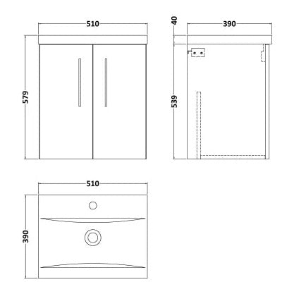 Fairford Aspri Satin Grey 500mm 2 Door Wall Hung Vanity Unit