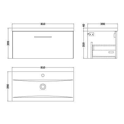 Fairford Aspri Soft Black 800mm 1 Drawer Wall Hung Vanity Unit