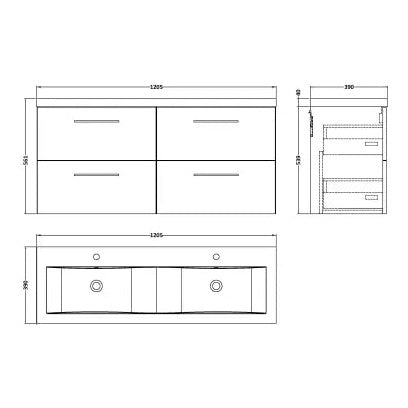 Fairford Aspri Satin Grey 1200mm 4 Drawer Wall Hung Vanity Unit