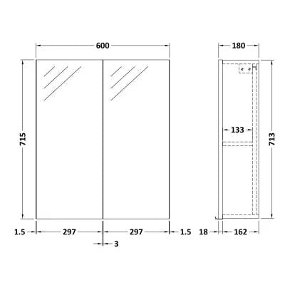 Fairford Aspri Soft Black 600mm Mirror Cabinet