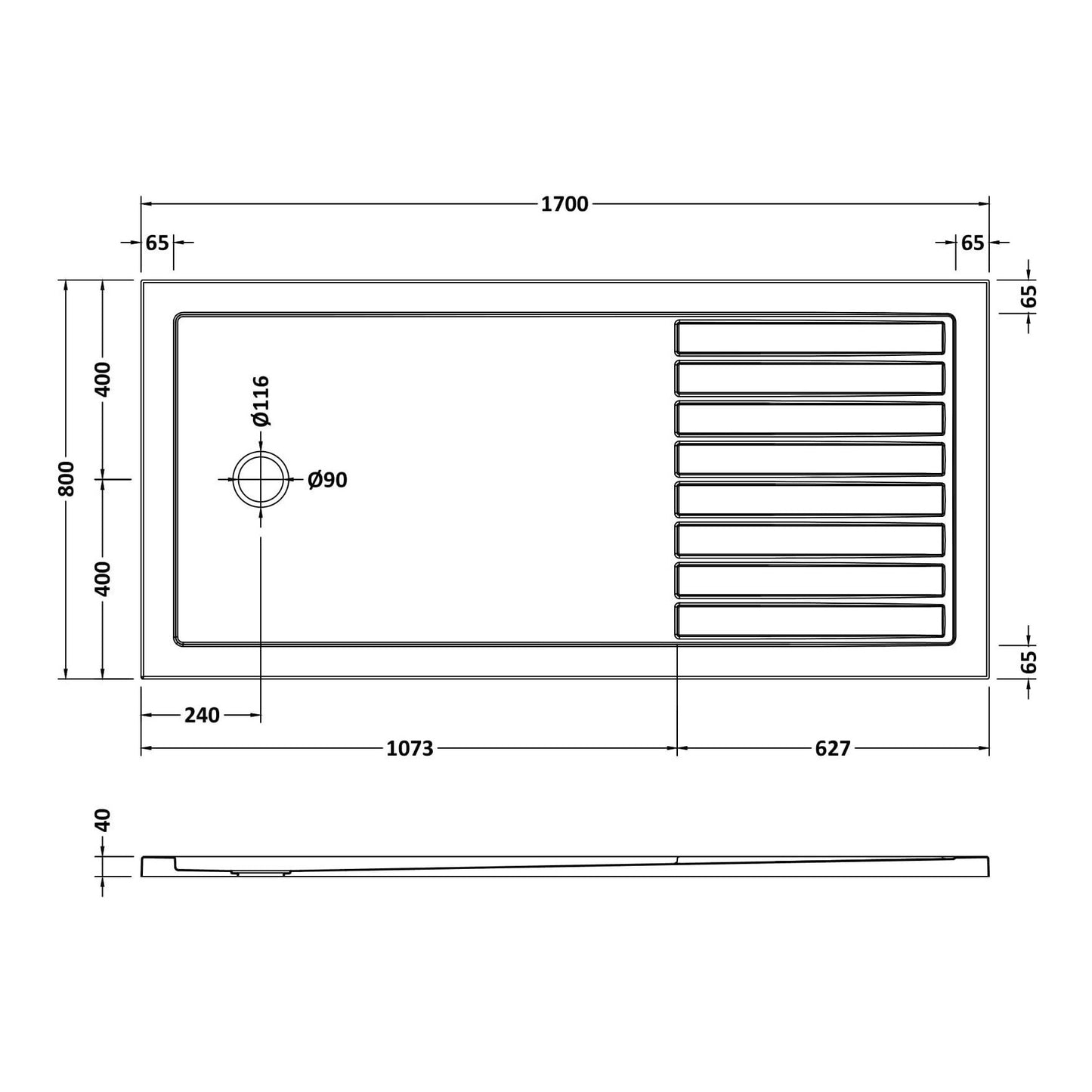 Fairford 1700 x 800mm A/S Walk In Shower Tray