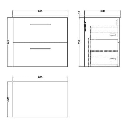 Fairford Aspri Soft Black 600mm 2 Drawer Wall Hung Vanity Unit with Worktop