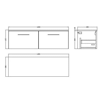 Fairford Aspri Solace Oak 1200mm 2 Drawer Wall Hung Vanity Unit with Worktop