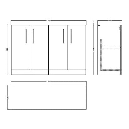 Fairford Aspri Solace Oak 1200mm 4 Door Floorstanding Vanity Unit with Worktop