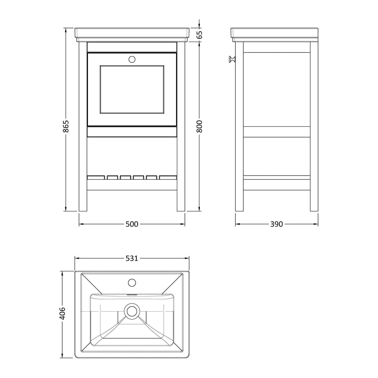 Fairford Juliette Satin Grey 500mm 1 Drawer Floorstanding Vanity Unit with 1 Tap Hole Basin