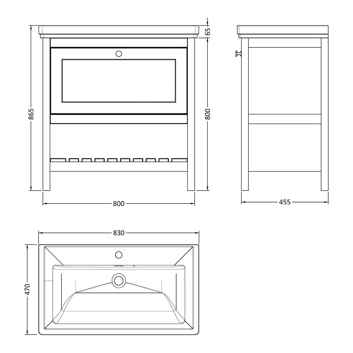 Fairford Juliette Satin White 800mm 1 Drawer Floorstanding Vanity Unit with 1 Tap Hole Basin