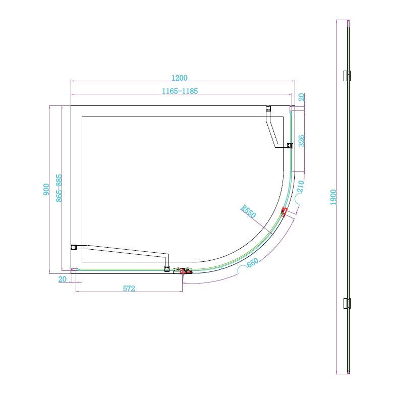 Fairford 8mm Frameless 1200 x 900mm Chrome Offset Quadrant Enclosure