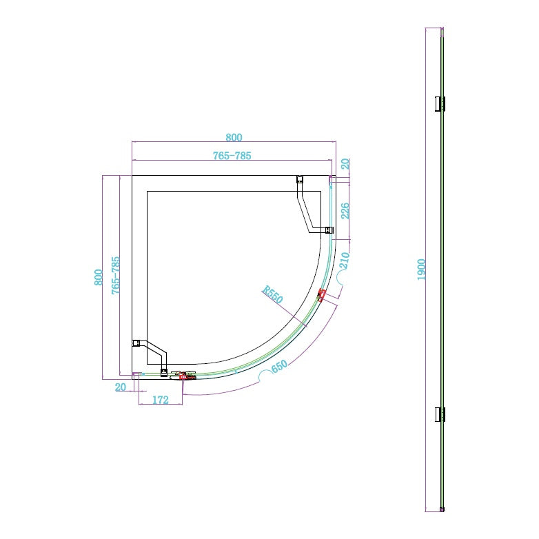 Fairford 8mm Frameless 800 x 800mm Matt Black Quadrant Enclosure