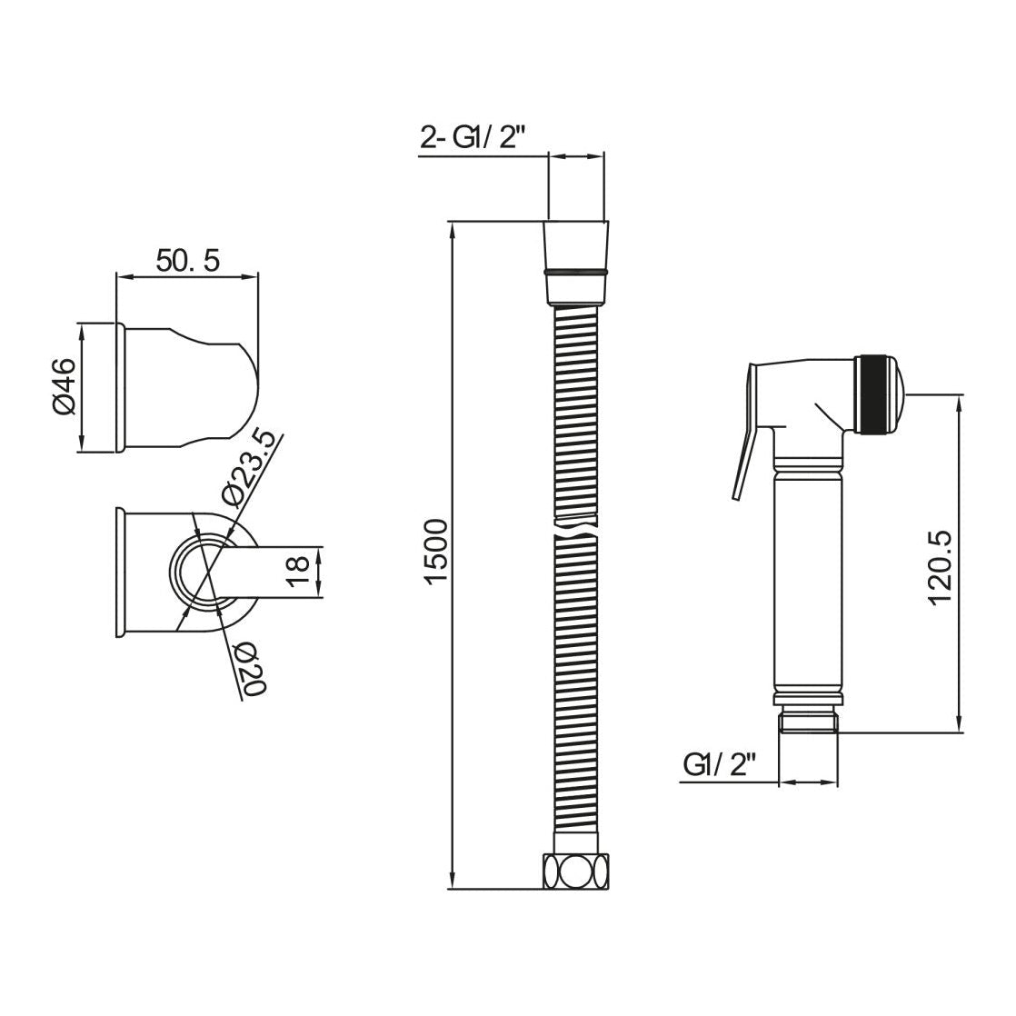 Fairford Element 7 Chrome Douche Handset, Hose, Holder and Outlet