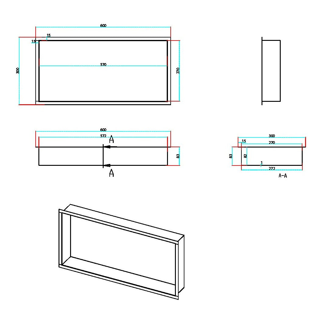Fairford Inset Shower Niche 600 x 300 Gunmetal