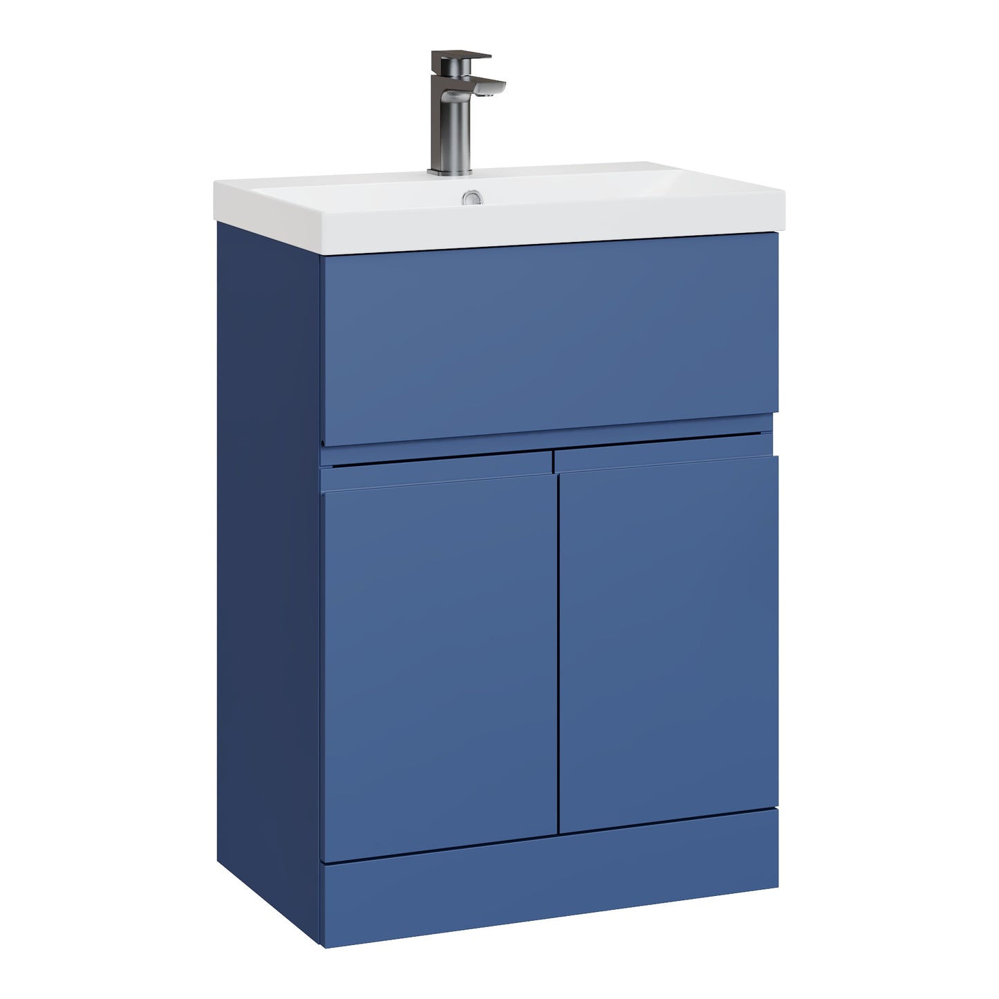 Fairford Finesse 600mm Satin Blue Floor Standing Vanity Unit, with Top Drawer
