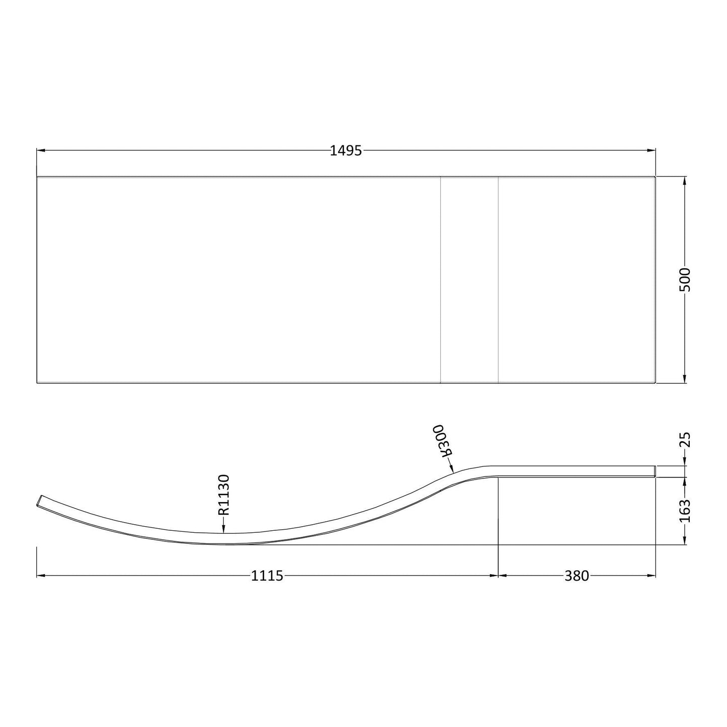 Fairford Acrylic B Shape Side Panel, 1500mm