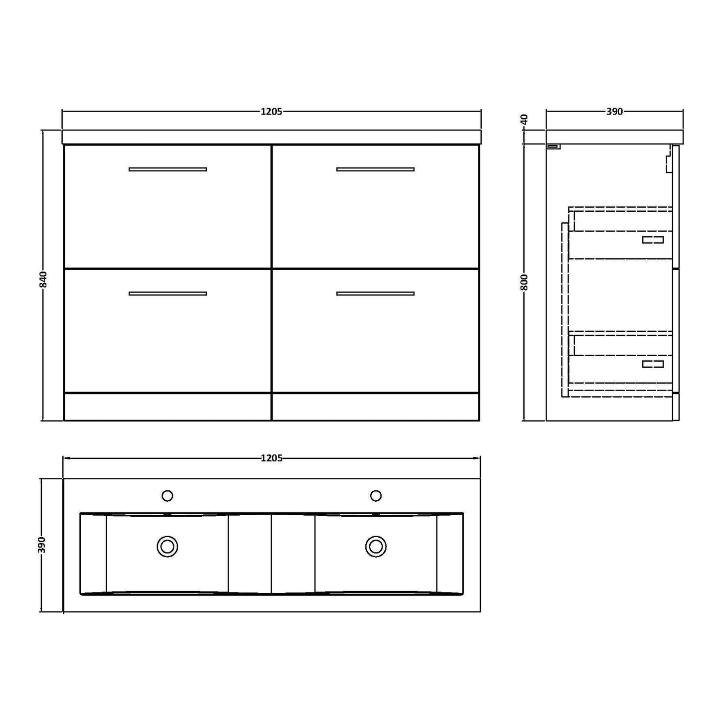 Fairford Aspri Midnight Blue 1200mm Floorstanding Double Vanity Unit with 4 Drawers and Basin