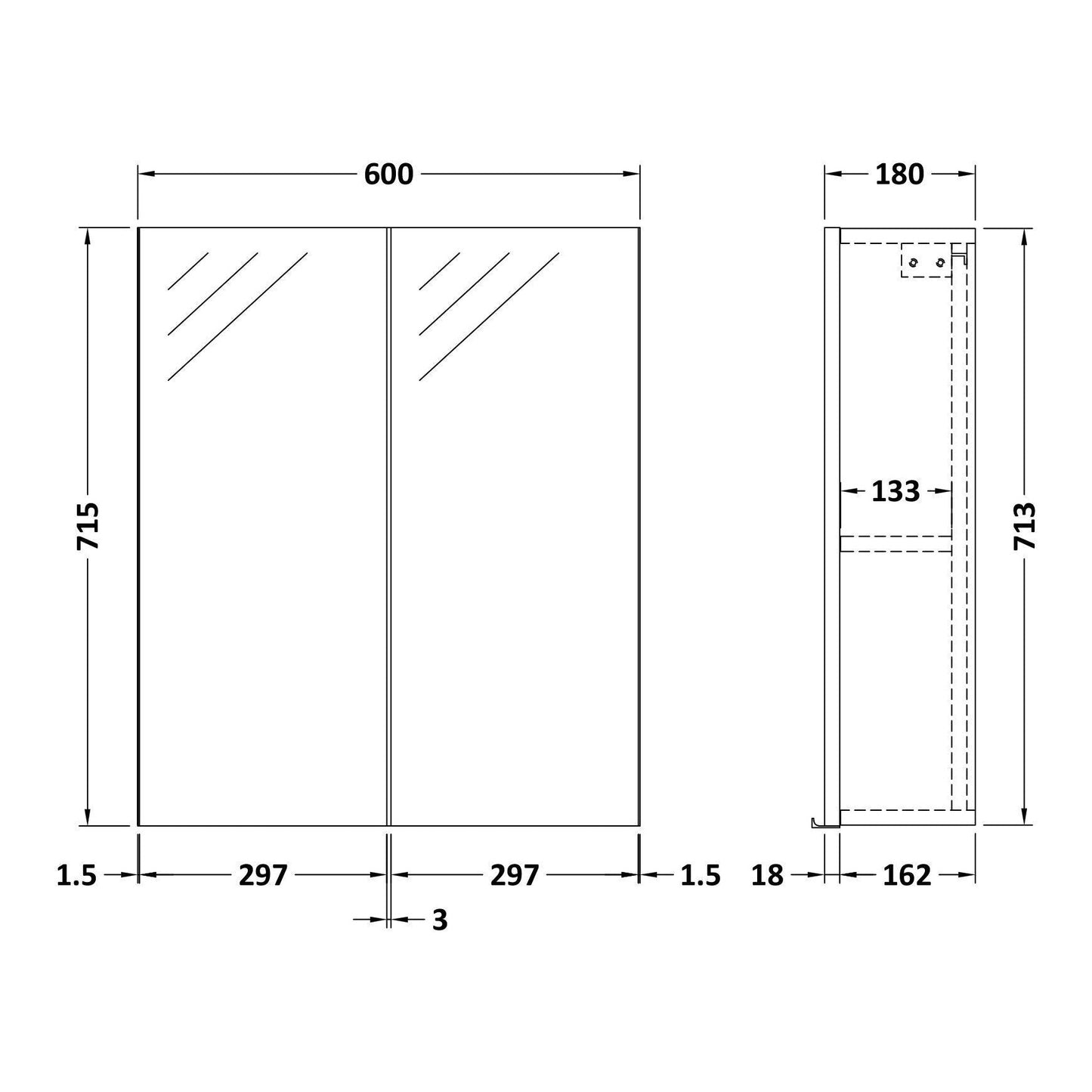 Fairford Aspri 2 600mm Charcoal Black Mirror Unit