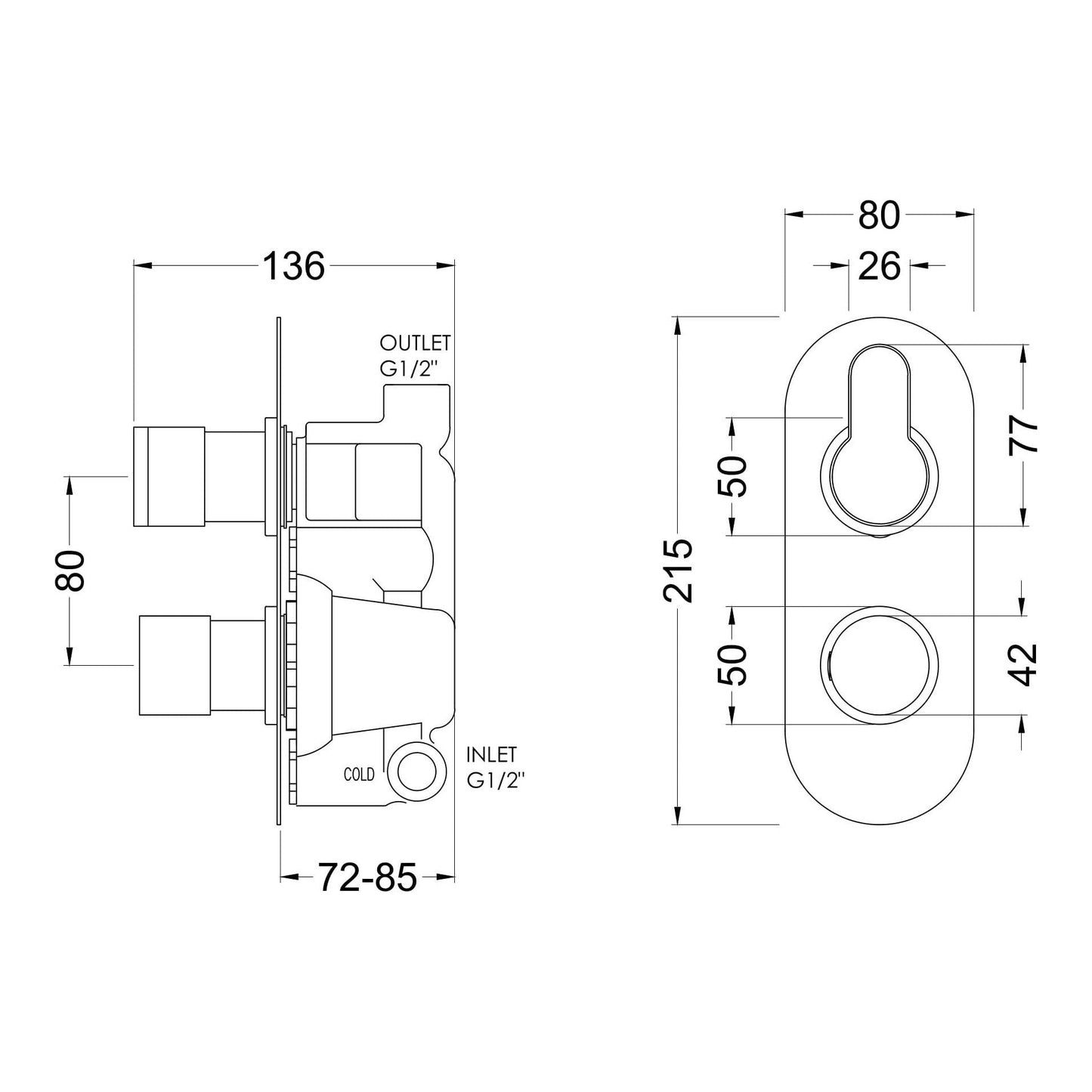 Fairford Element 10 Matt Black Round Concealed Twin Shower Valve, 1 Outlet