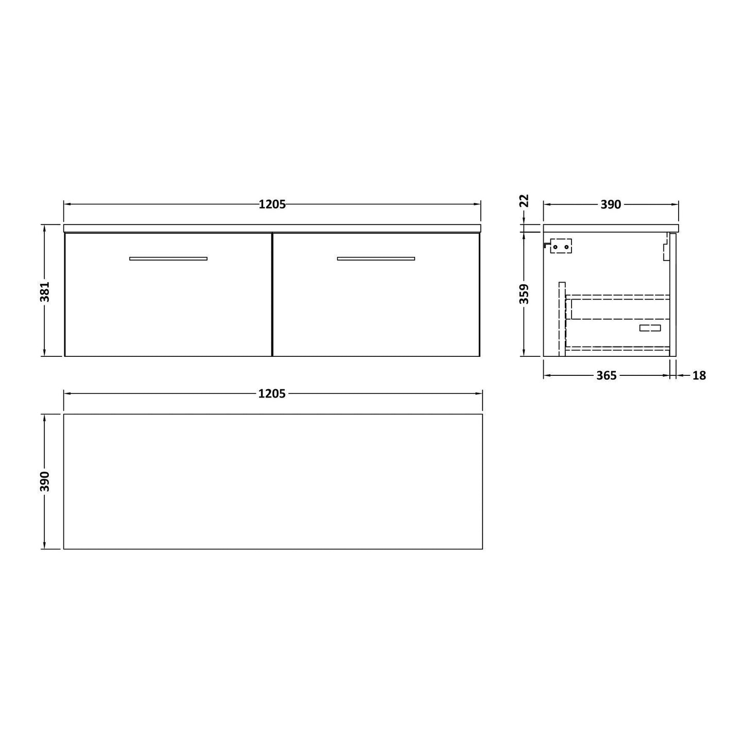 Fairford Aspri Soft Black 1200mm 4 Door Floorstanding Vanity Unit with Worktop