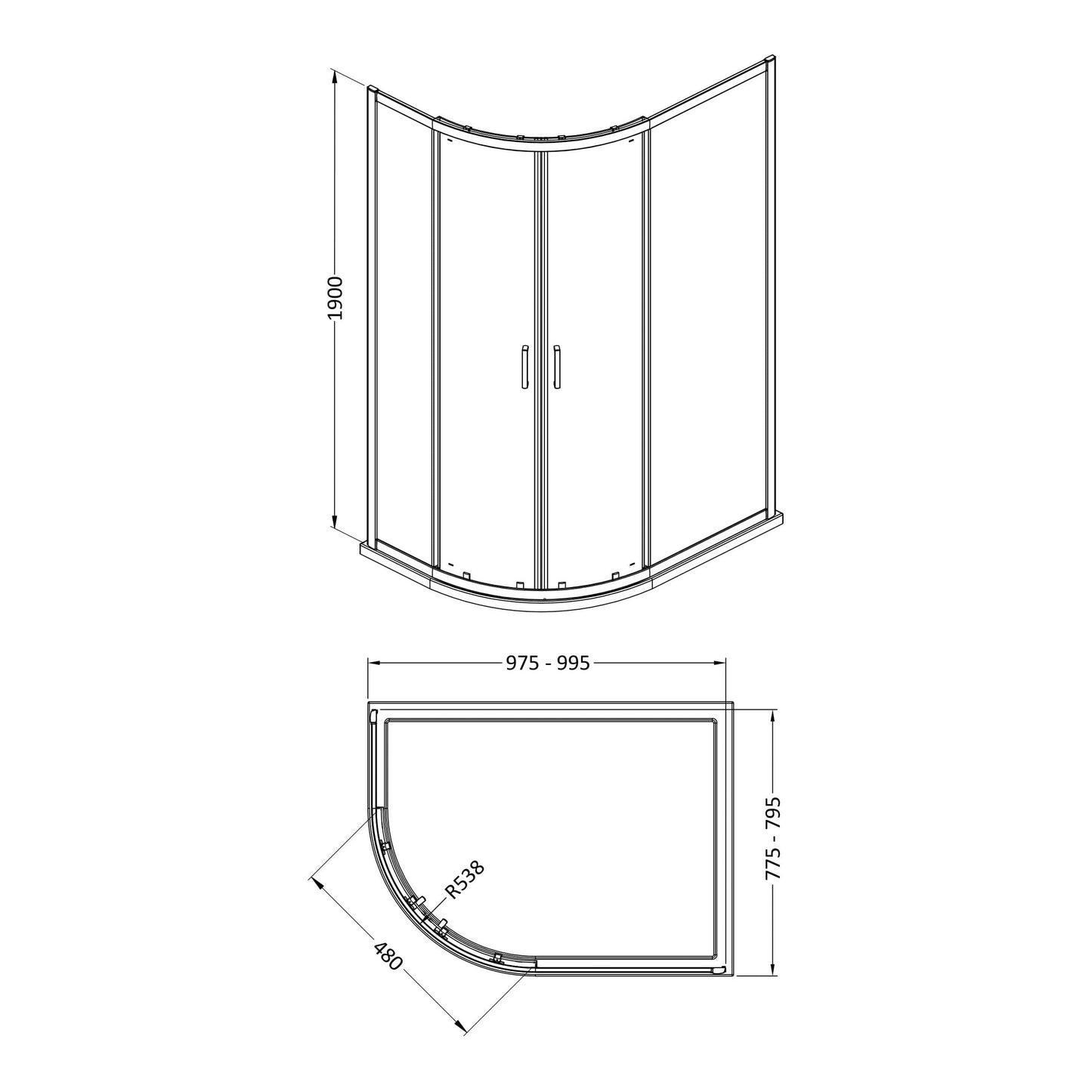 Fairford 6mm 1000 x 800mm Matt Black Quadrant Shower Enclosure