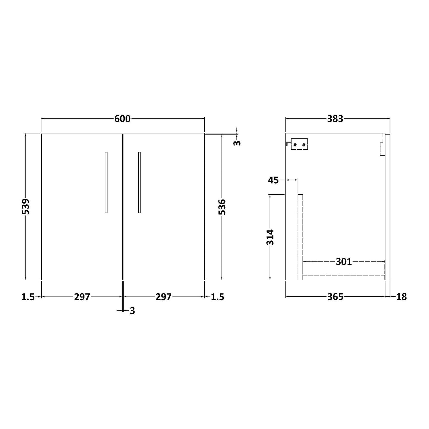 Fairford Aspri Soft Black 600mm 2 Door Wall Hung Vanity Unit