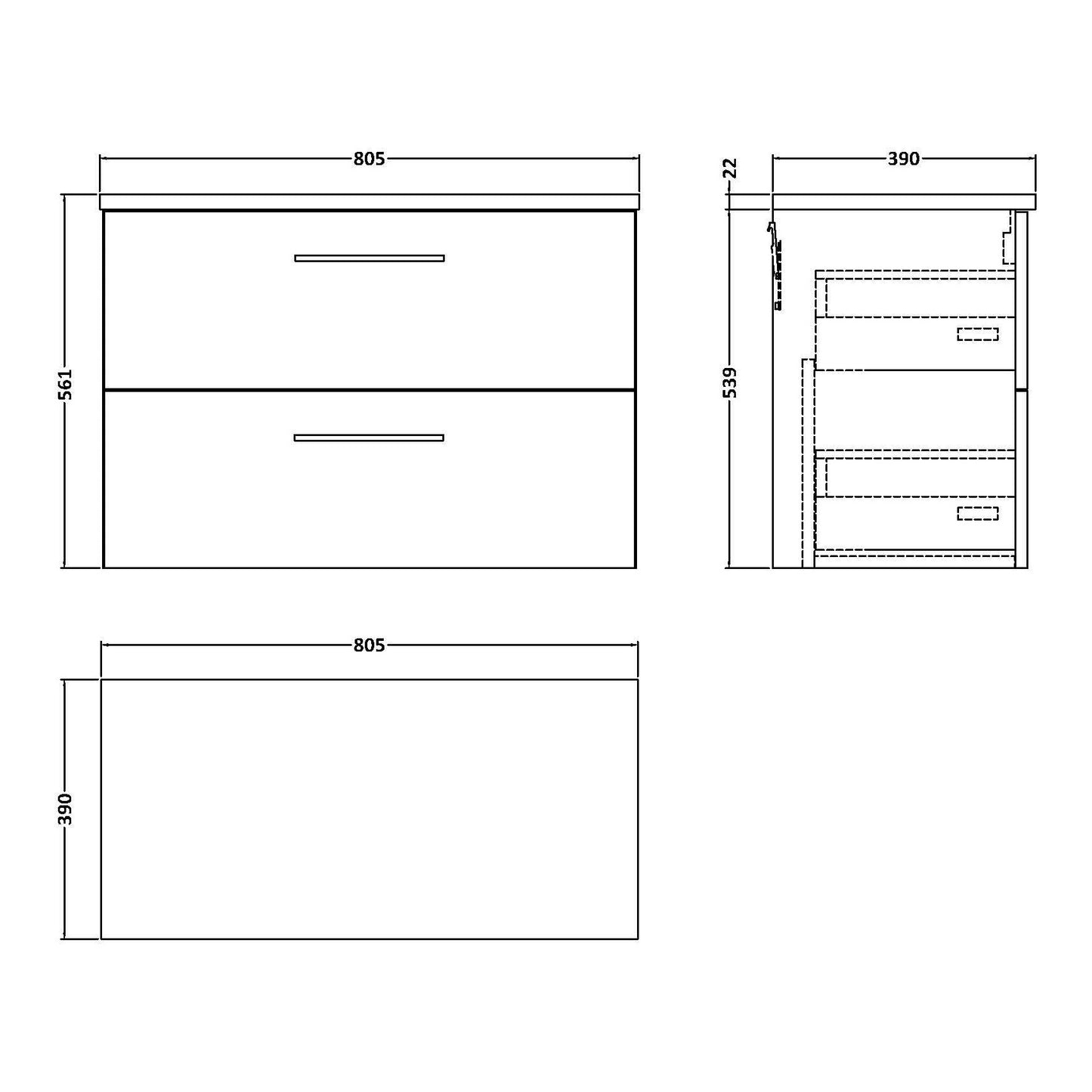 Fairford Aspri Solace Oak 800mm 2 Drawer Wall Hung Vanity Unit with Worktop