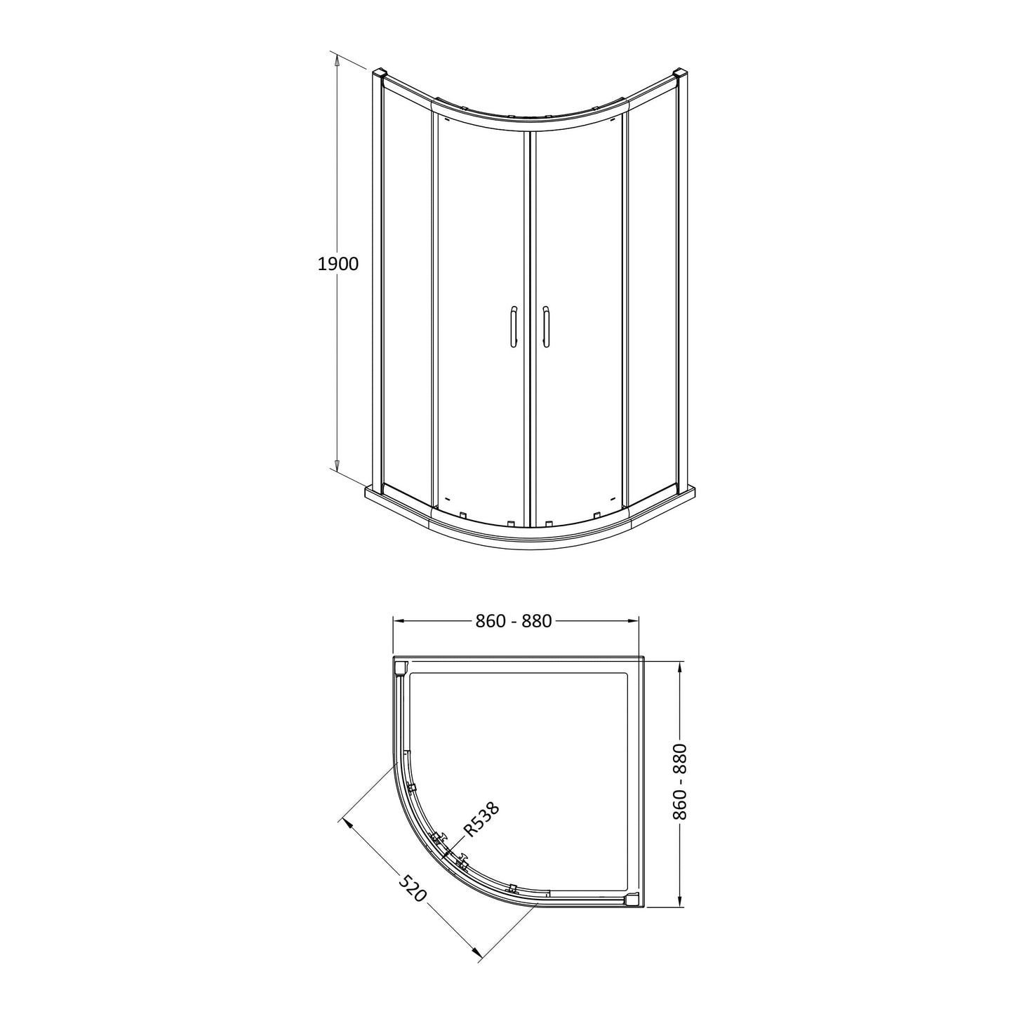 Fairford 6mm, 900 x 900mm Quadrant Shower Enclosure