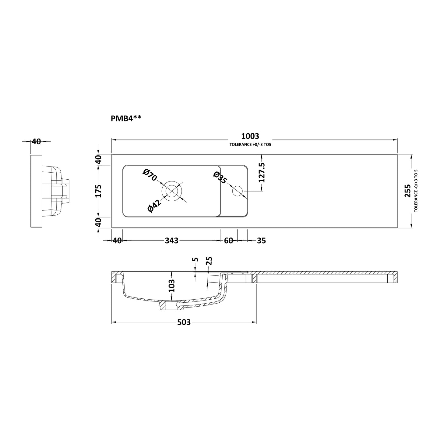 Farford Union 1000mm Slimline Basin and Worktop