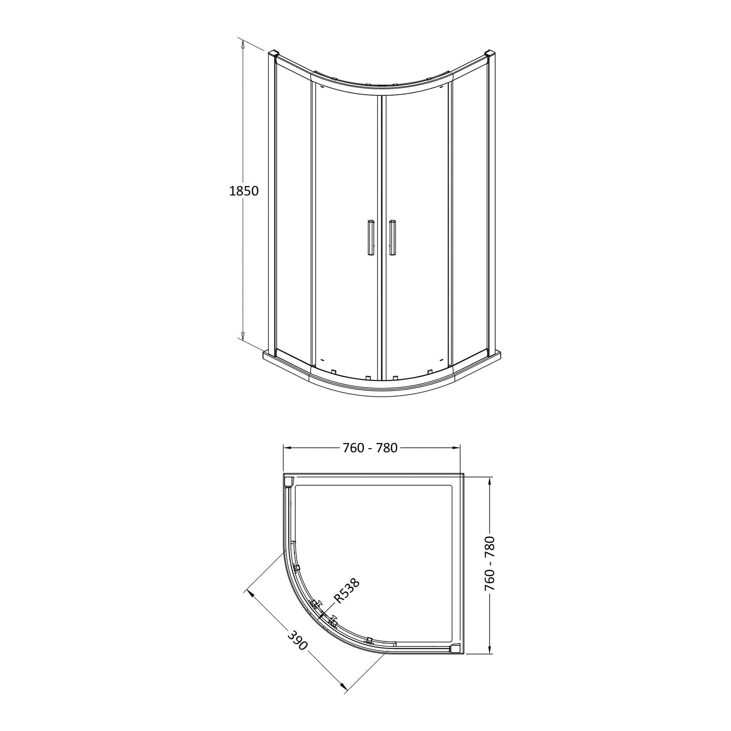 Fairford 6mm 800 x 800mm Quadrant Shower Enclosure