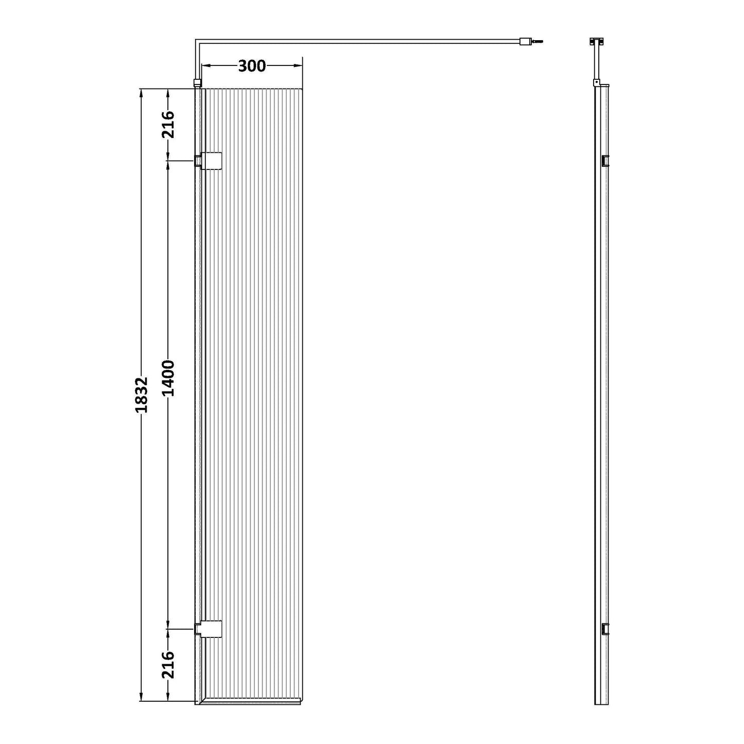 Fairford 8mm Matt Black Fluted Hinged Return Panel