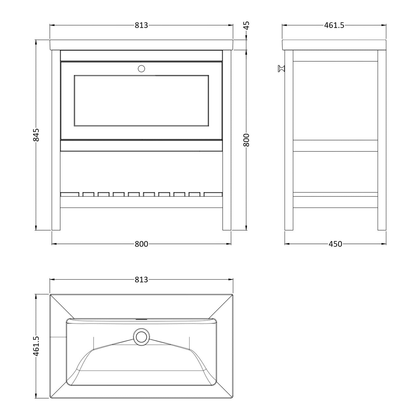 Fairford Juliette Indigo Blue 800mm 1 Drawer Floorstanding Vanity Unit with 0 Tap Hole Basin