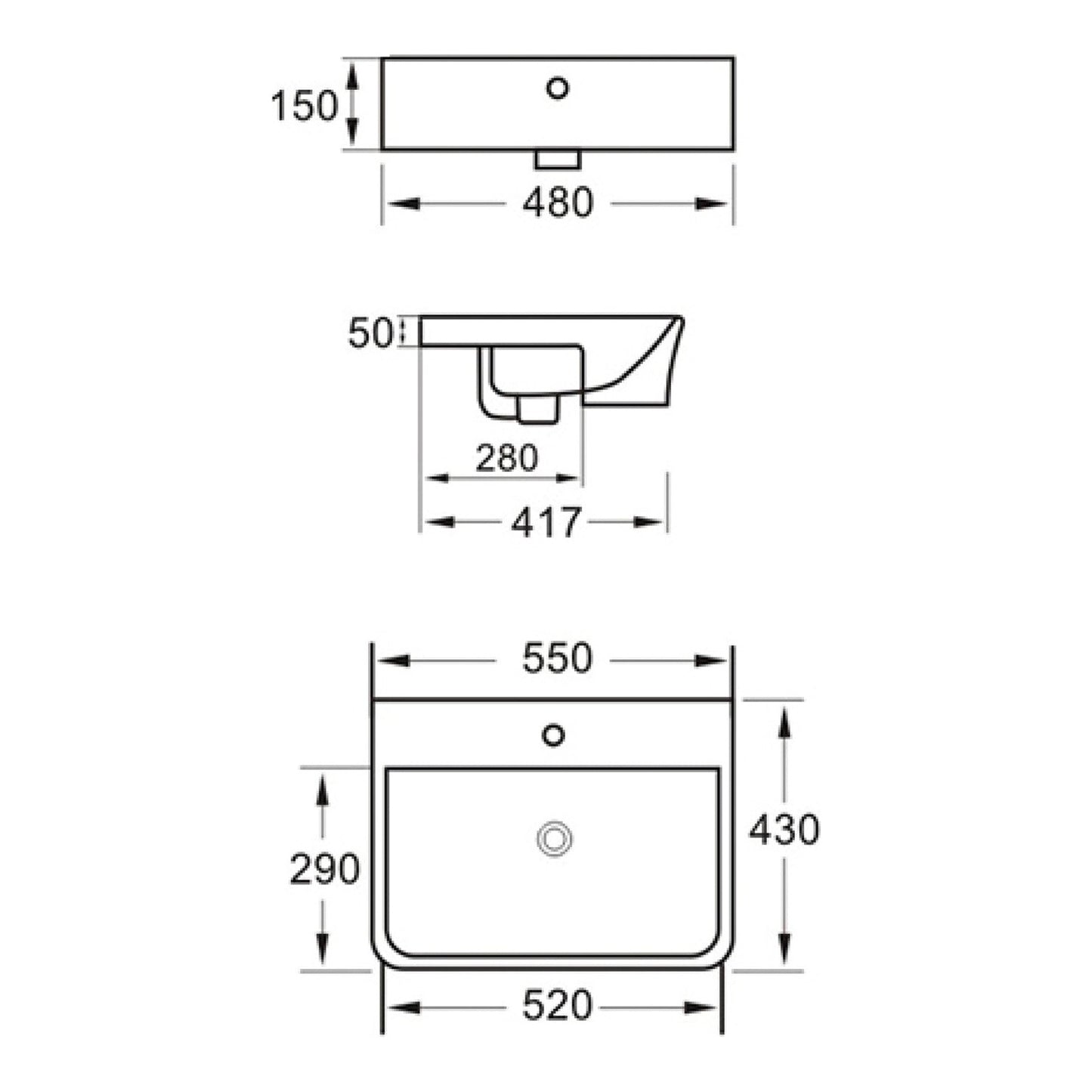 Fairford Lunar Semi Recessed Basin - 550mm Wide - White