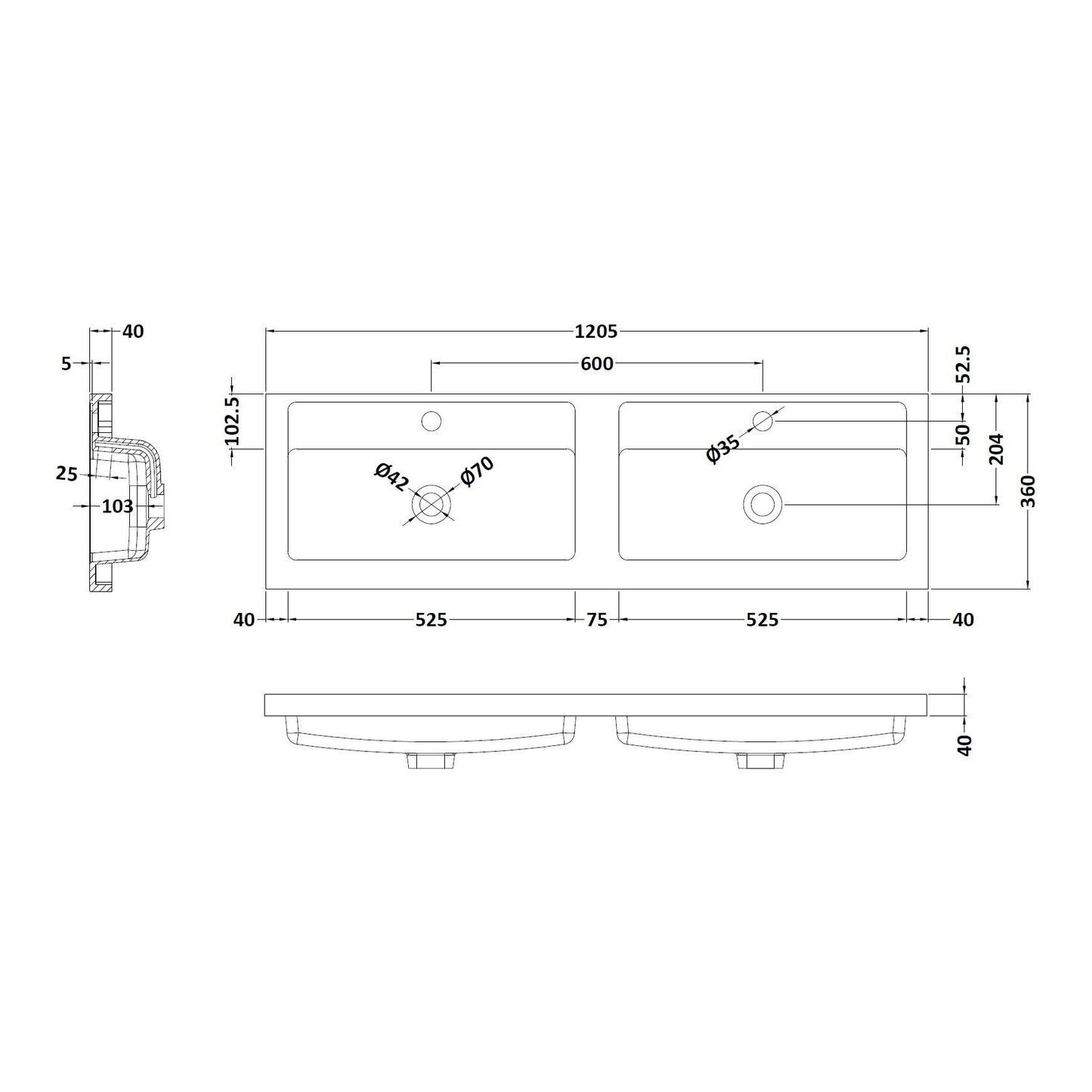 Fairford Union 1200mm Twin Polymarble Basin