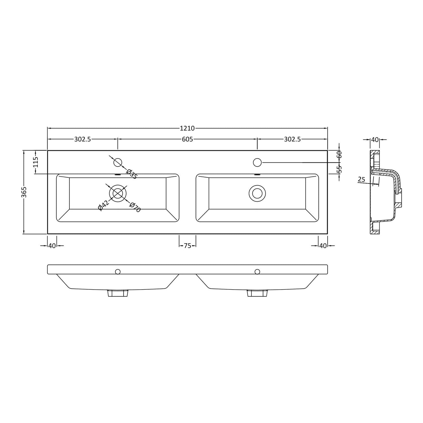 Fairford Union 1200mm Twin Ceramics Basin