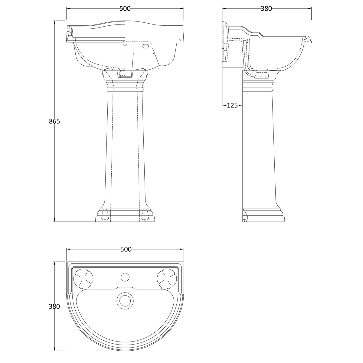Fairford Winchester Pro 500mm 1 Tap Hole Basin and Pedestal