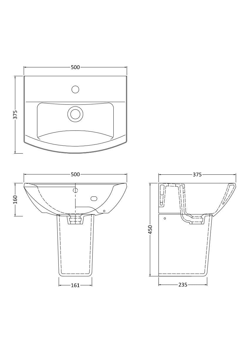 Fairford Nuna 500mm 1 Tap Hole Basin with Semi Pedestal