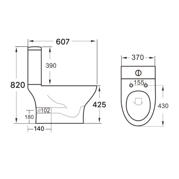 Fairford Tiene Rimless Open Back Close Coupled Toilet with Wrapover Soft Close Seat