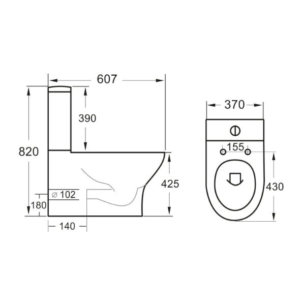 Fairford Tiene Rimless Closed Back Close Coupled Toilet with Wrapover Soft Close Seat