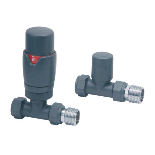 Fairford Designer Straight Radiator Valves Pair - Anthracite