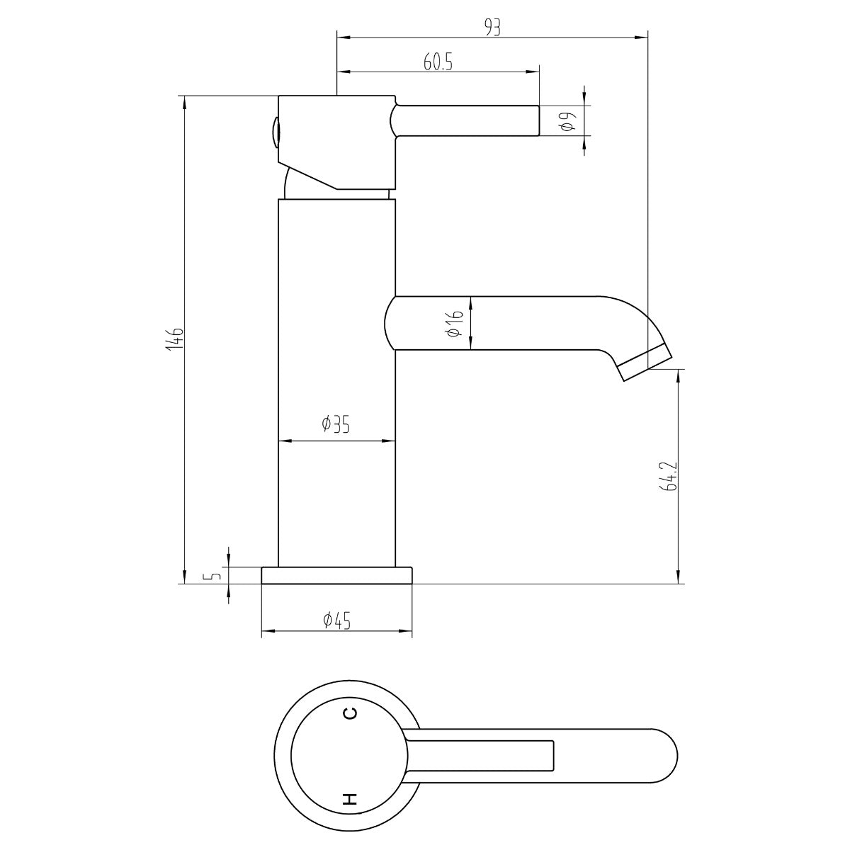 Fairford Element 5 Basin Mixer with Push Button Waste