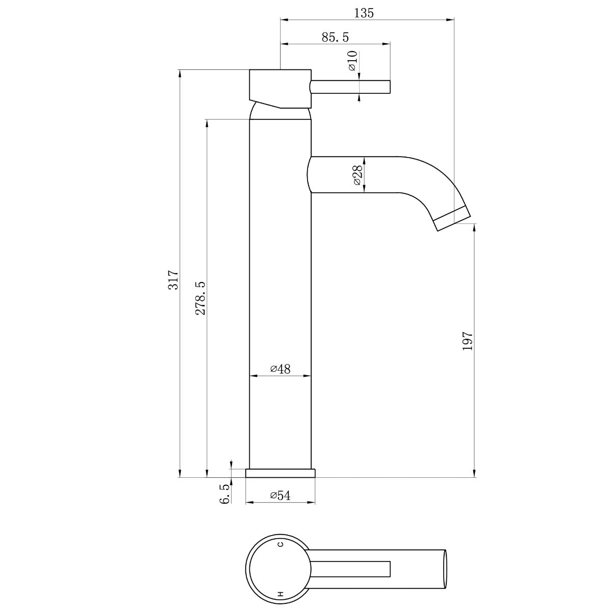 Fairford Element 5 Brushed Brass High Rise Basin Mixer