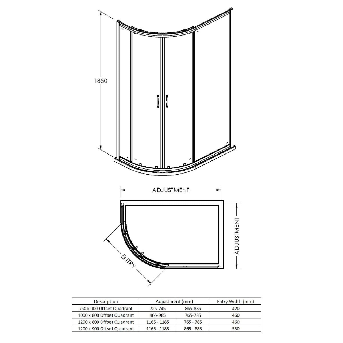 Fairford 5mm Offset Quadrant Shower Enclosure-1000mm x 800mm