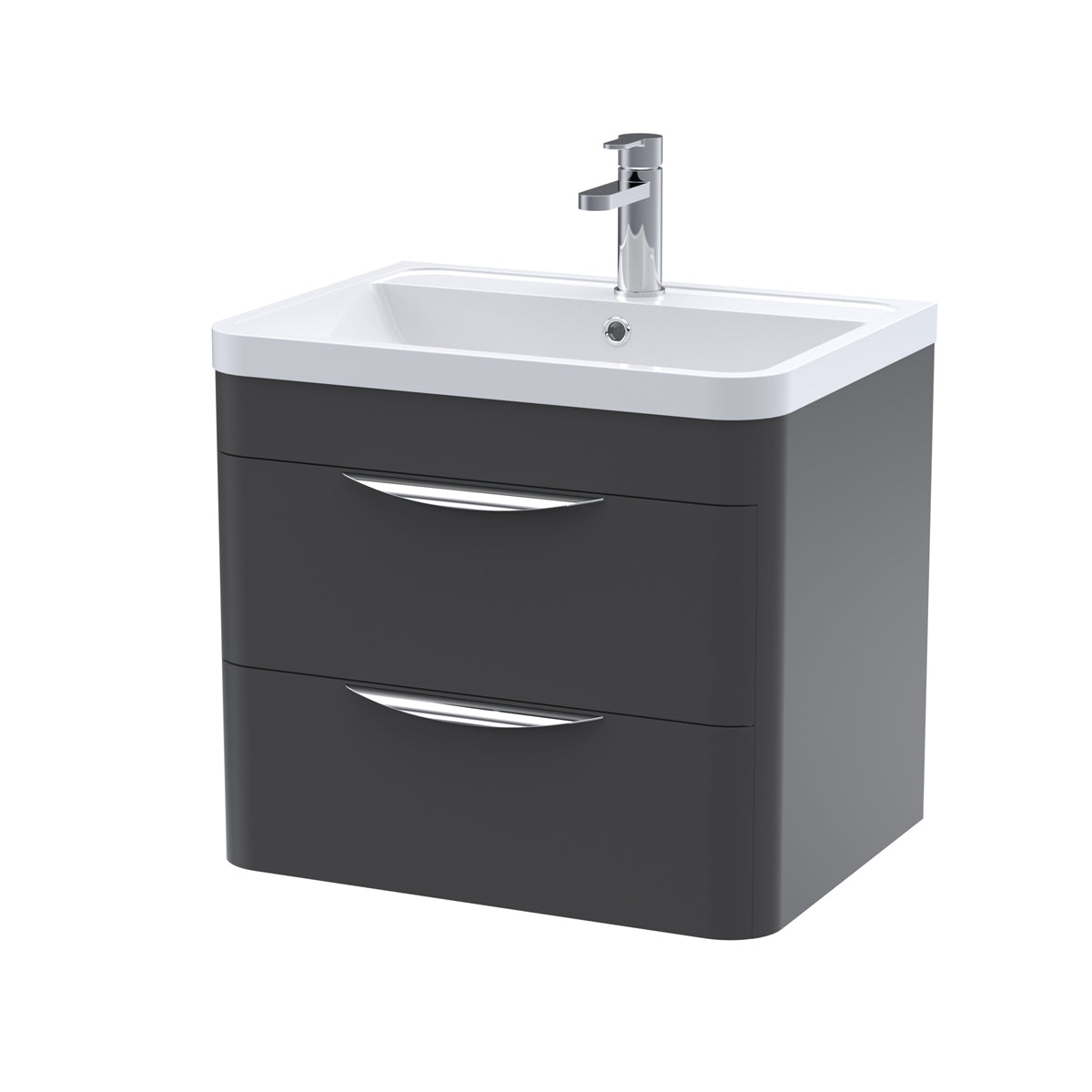 Fairford Flow 600mm 2 Drawer Satin Anthracite Wall Hung Vanity Unit