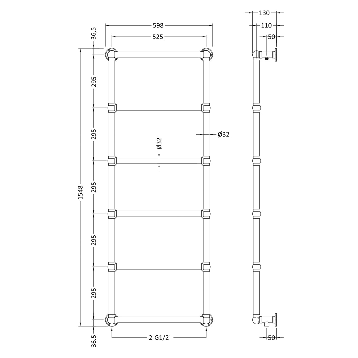 Fairford Winchester Wall Mounted 1550 x 600mm Towel Rail