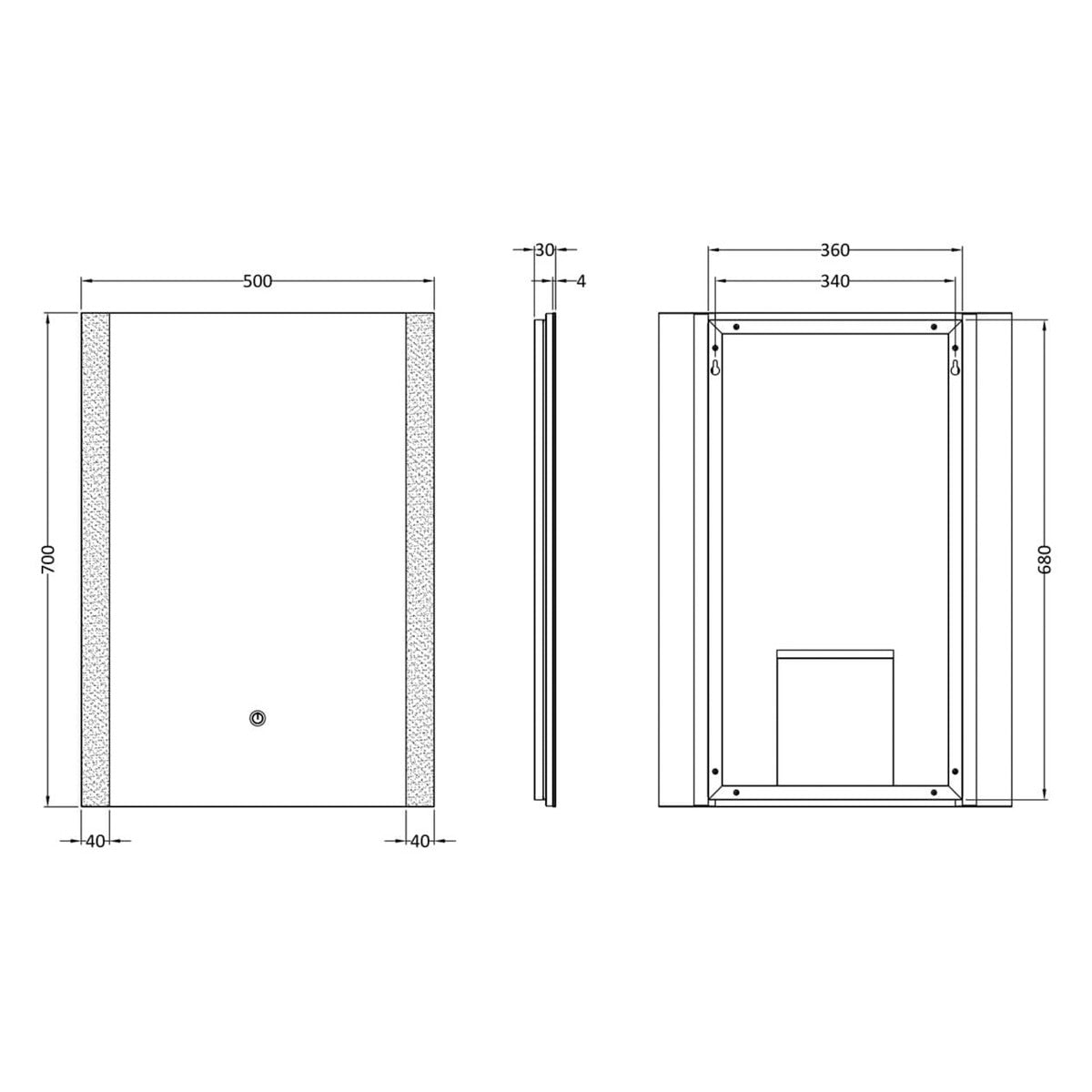 Fairford Hori 500 x 700mm LED Touch Sensor Mirror