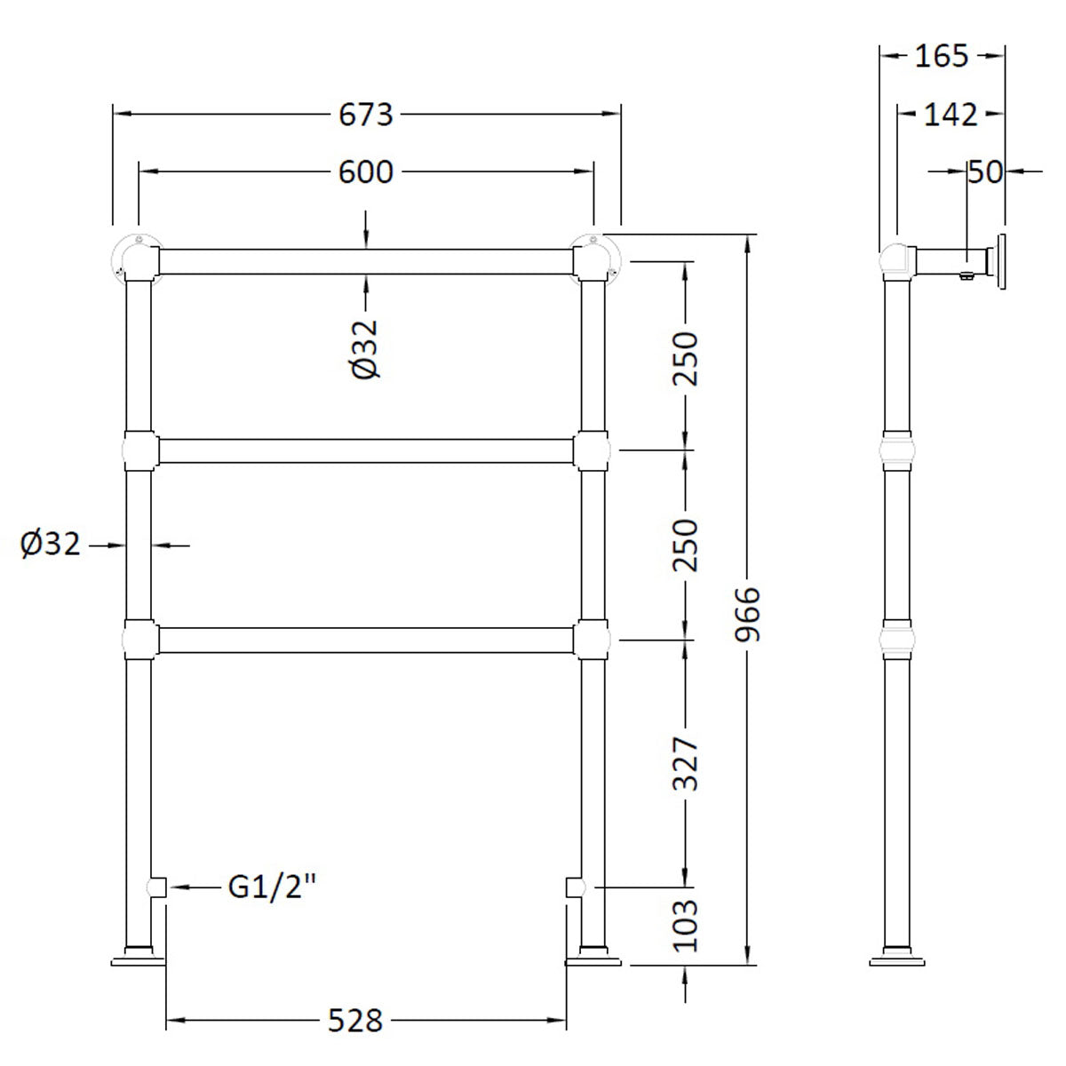 Fairford Winchester Floor Mounted 966 x 676mm Towel Rail